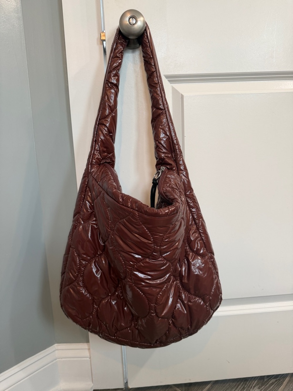 FP Movement Free people Maroon Quilted puffer Shoulder Bag EUC